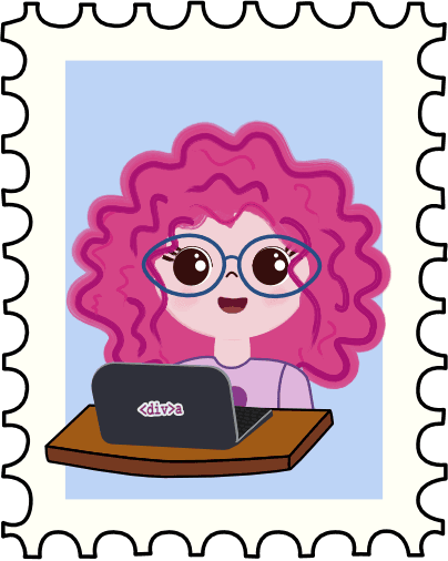 post Stamp with a illustration of a girl with magenta hair coding