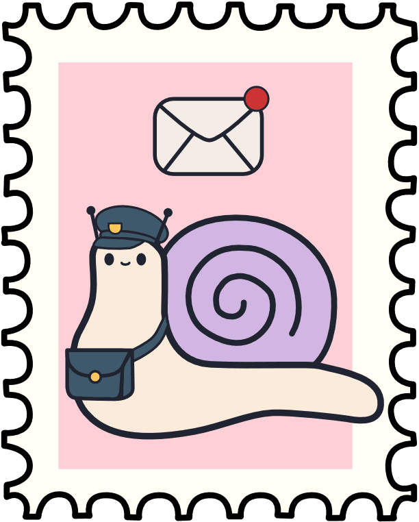 post Stamp with a illustration of a girl with magenta hair coding